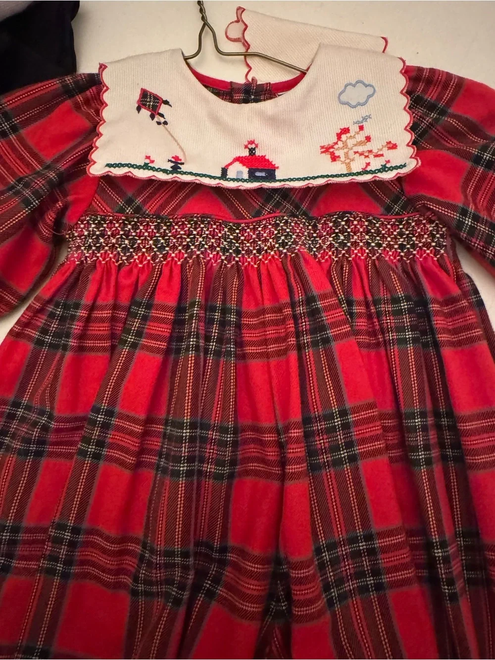 VTG Carriage Boutiques 3M Red Plaid Smocked Bubble Romper Embroidered Collar